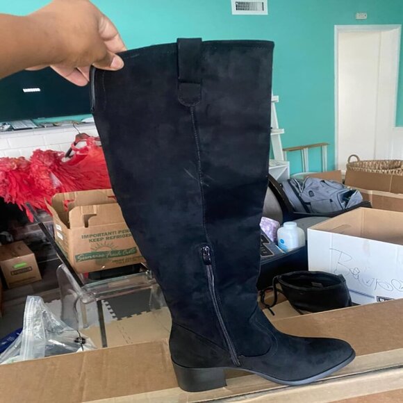 🆕Women's Black Faux Suede Over The Knee Thigh High Chunky Heel Pointed Toe Boot - Picture 3 of 11